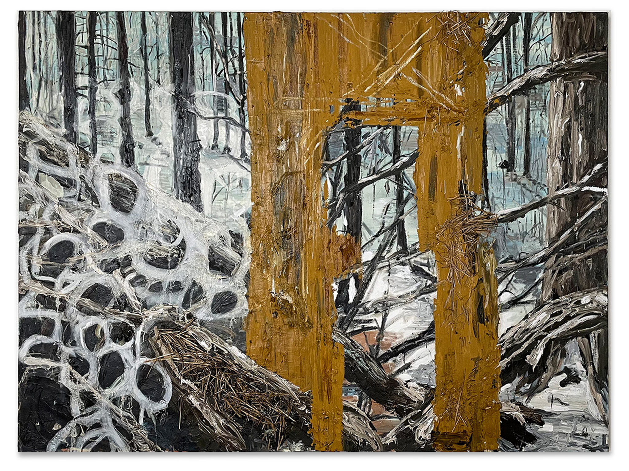 Waldtor, Oil on canvas, straw, 240 x 180 cm, 2019